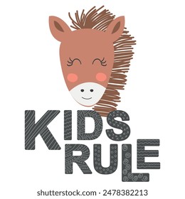 Cute face of an animal with lettering. Scandinavian style and pastel palette. baby posters, cards, clothes, childrens rooms