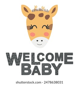 Cute face of an animal with lettering. Scandinavian style and pastel palette. baby posters, cards, clothes, childrens rooms