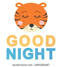 Cute face of an animal with lettering. Scandinavian style and pastel palette. baby posters, cards, clothes, childrens rooms