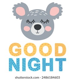 Cute face of an animal with lettering. Scandinavian style and pastel palette. baby posters, cards, clothes, childrens rooms