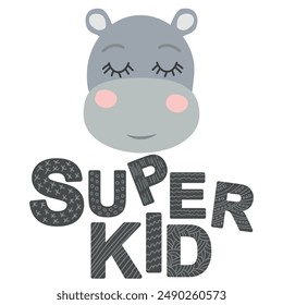 Cute face of an animal with lettering. Scandinavian style and pastel palette. baby posters, cards, clothes, childrens rooms