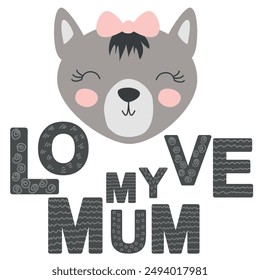 Cute face of an animal with lettering. Scandinavian style and pastel palette. baby posters, cards, clothes, childrens rooms