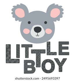 Cute face of an animal with lettering. Scandinavian style and pastel palette. baby posters, cards, clothes, childrens rooms