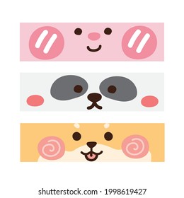 Cute face animal on white background.Rabbit,panda bear,shiba inu dog cartoon.Image for shirt screen,print,kid product,sticker.Kawaii.Graphic animals character design.Vector.Illustration.