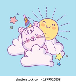 cute face animal sun clouds cartoon