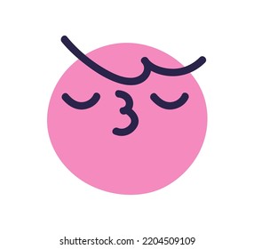Cute face avatar with lips kissing. Romantic abstract character, love emoticon, funny nice emoji with sweet lovely facial emotion, expression. Flat vector illustration isolated on white background