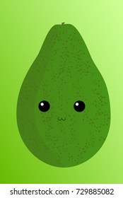 Cute face of avocado fruit. Vector Illustration