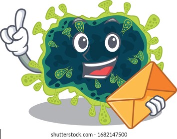 Cute face beta coronavirus mascot design with envelope