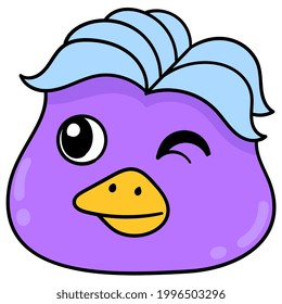 cute face bird head wink, vector illustration carton emoticon. doodle icon drawing