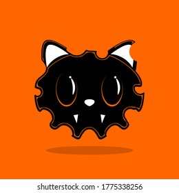 Cute Face Black Cat Concept Halloween Day Flat Icon Cartoon Vector.