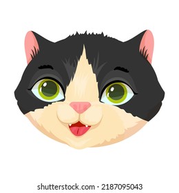 A cute face of a black and white cat. Pet. Kitten. Vector illustration.