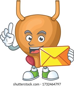 Cute face bladder mascot design bring brown envelope
