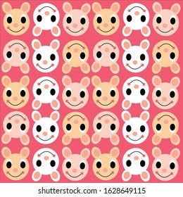 Cute face bunny cartoon character background pattern in beautiful color