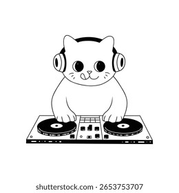bonitinho rosto gato dj conjunto doodle lineart vetor ilustração