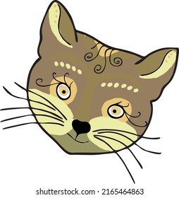 Cute face of a cat in an ethnostile.  Vector file for designs.