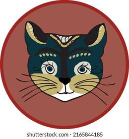 Cute face of a cat in an ethnostile. Vector file for designs.