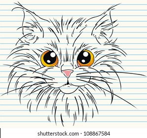 cute face cat with on paper