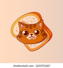 Cute face of cat in piece of bread.