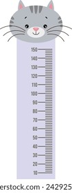 Cute face cat standing on a ruler for baby growth
