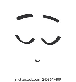 Cute face of character with closed eyes, monochrome doodle style vector illustration