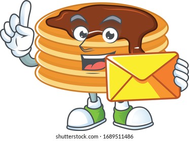 Cute face chocolate cream pancake mascot design bring brown envelope