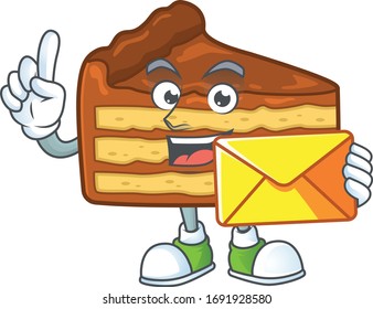 Cute face chocolate slice cake mascot design bring brown envelope