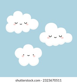 cute face clouds illustration vector white background