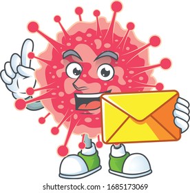 Cute face coronavirus emergency mascot design holding an envelope