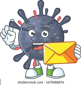 Cute face coronavirus epidemic mascot design holding an envelope