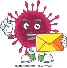 Cute face COVID19 mascot design holding an envelope