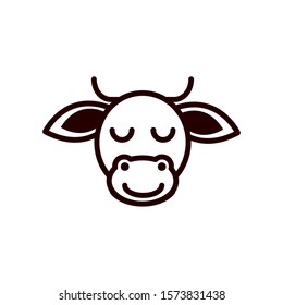 cute face cow animal cartoon icon on white background thick line