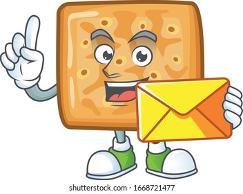 Cute face crackers mascot design holding an envelope