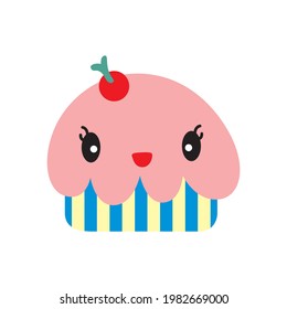 cute face cupcake cartoon vector illustration