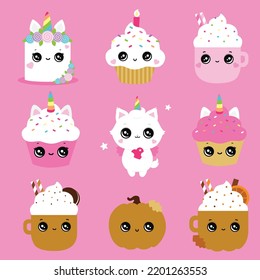 Cute Face Cupcake Unicorn Cake Muffin Cute Portrait Birthday Party Sweet Kids Candle Dessert Happy Smile