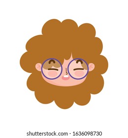 cute face curly hair girl with glasses facial expression vector illustration