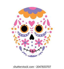 Cute face for Day of Death. Vector Dia de Los Muertos. Sugar skull.