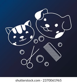Cute face of dog and cat. Design for grooming