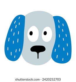 Cute face dog, colorful vector flat illustration.  