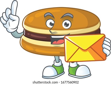 Cute face dorayaki mascot design holding an envelope