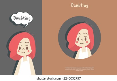 cute face doubting expressions with names. phone wallpaper and sticker flat design illustration
