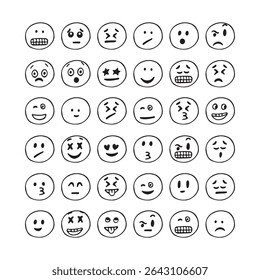 Cute face drawing doodle character retro. Black and white animated face. Facial expression, character. Face sticker. Doodle. Hand drawn. Vector illustration.