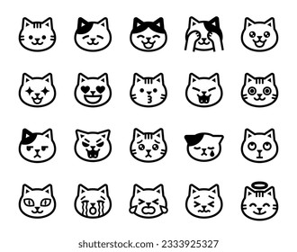 Cute face emoji icons of cats