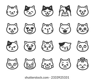 Cute face emoji icons of cats