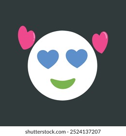 The "Cute face of Emoji in love" vector artwork is a vibrant, playful digital graphic featuring a smiling emoji with heart eyes, perfect for use in designs, messaging, and social media.