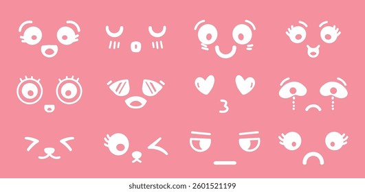 Cute face expressions Pink set hand drawn