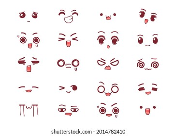 Cute face expressions set hand drawn cartoon art illustration