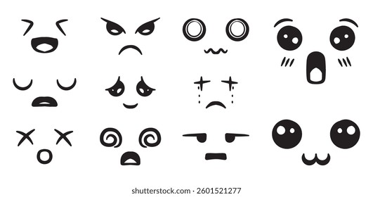 Cute face expressions set hand drawn