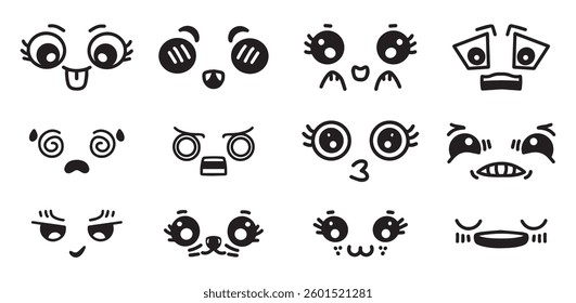 Cute face expressions set hand drawn
