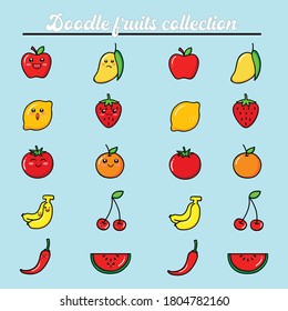 colecciones de doodles de frutas de la cara tierna