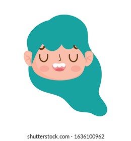 cute face girl with green hair and expression facial vector illustration